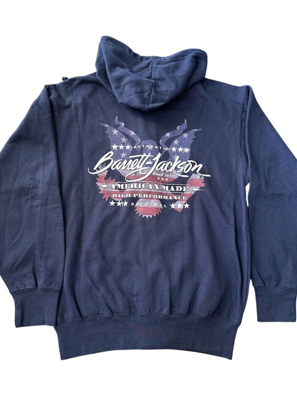 Barrett Jackson Full Zip Hoodie Small Navy Eagle Graphic Sweatshirt